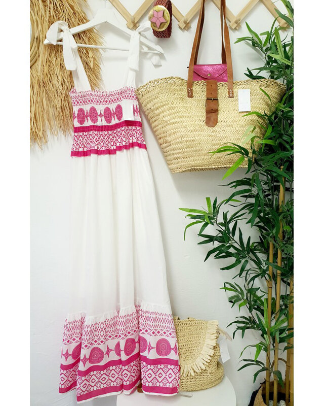 Gaun panjang model Bohemian wanita, Gaun panjang, pinggang elastis, motif bunga, dengan tali untuk wanita, musim panas