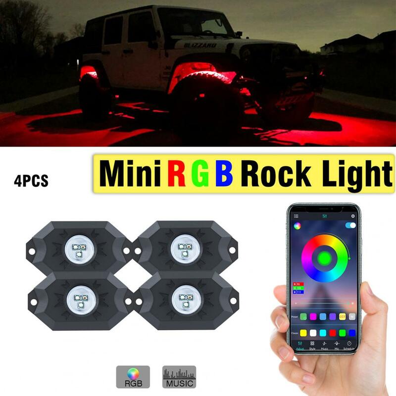 4/8 Buah Lampu Batu LED Lampu Hias Mobil Lampu Chassis Kendaraan Off-Road Tahan Air (Merah/Putih/Biru/Hijau)