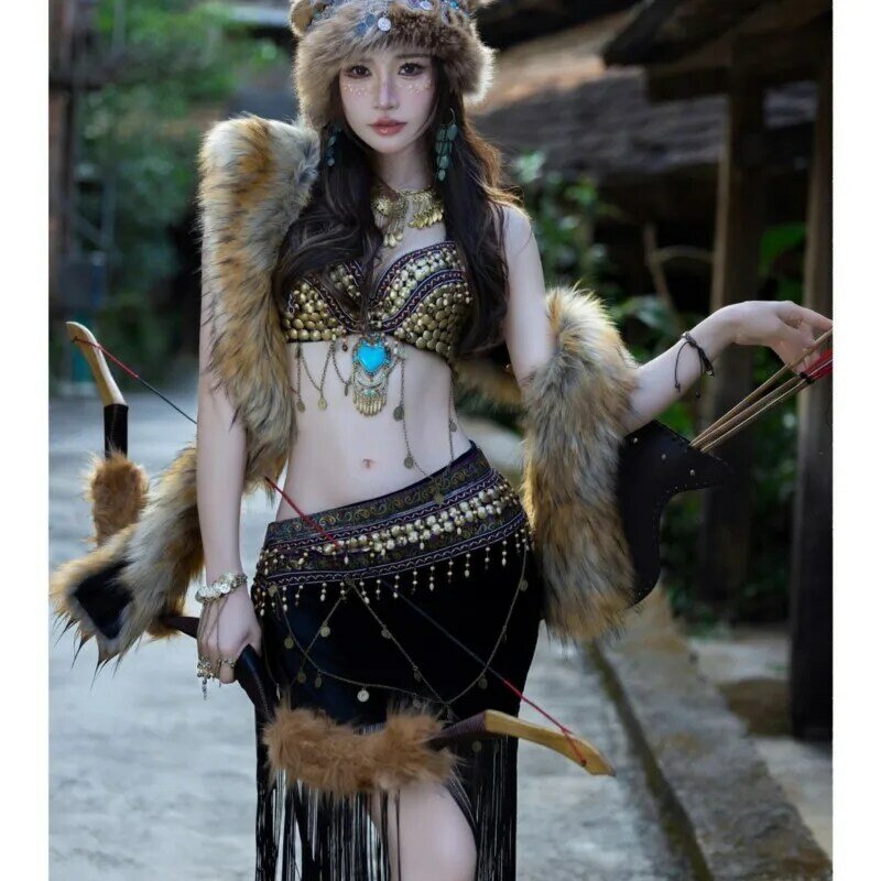 Roupas tribais exóticas para mulheres, estilo étnico, tema fotográfico feminino, personalidade, Xishuangbanna, fotografia de viagem