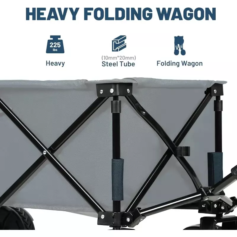 Folding Wagon Heavy Duty Utility Carrinho de praia, grandes rodas de todo o terreno, camping, jardim, saco lateral, porta-copos, frete grátis