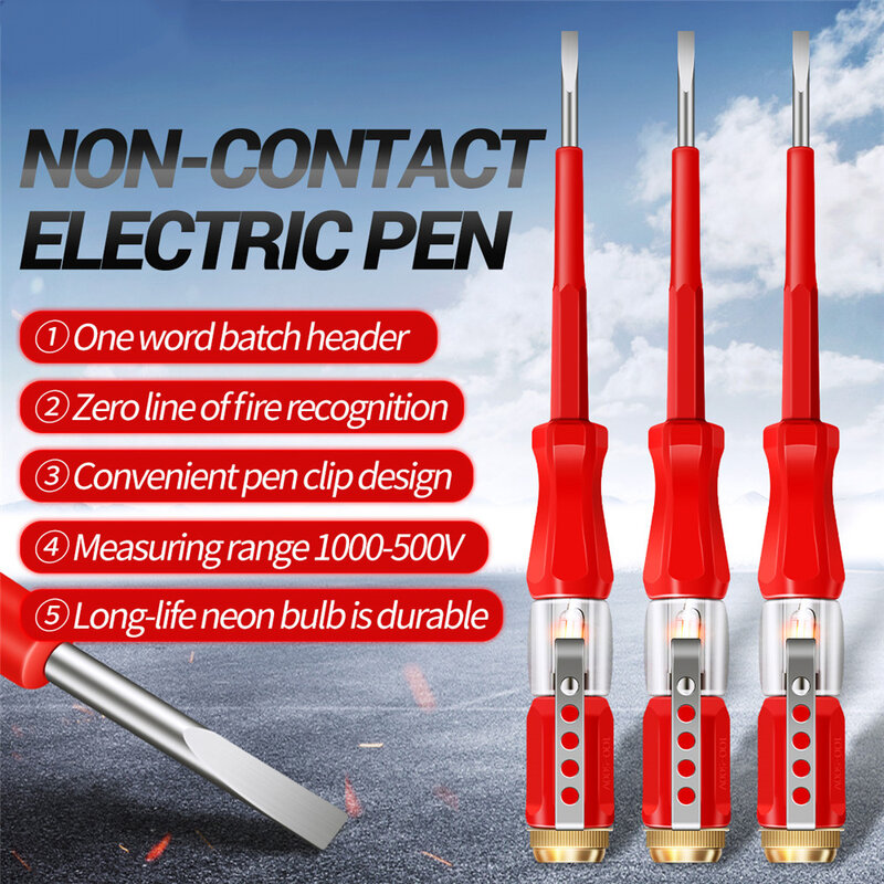 B07 pena Tester listrik, obeng penguji isolasi non-kontak bohlam Neon 100-500V