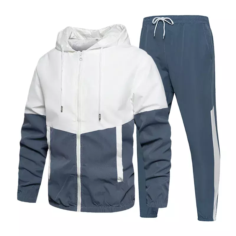 Custom LOGO Men Tracksuit Patchwork Zipper Cardigan + Sweatpants 2 Pieces Set Spring Autumn Fashion Streetwear Male Jogging Suit
