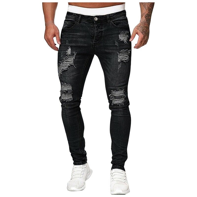 Новые мужские синие повседневные однотонные облегающие простые джинсовые брюки, модные мужские брюки-карго, уличные джинсы в стиле хип-хоп, джинсовые брюки 2024