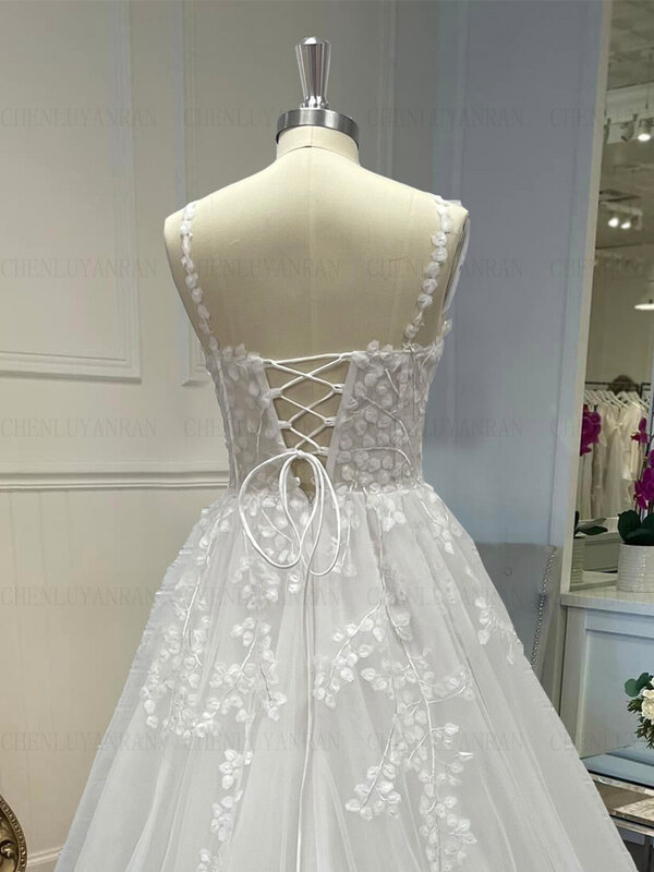 Свадебное платье для невесты, тюлевые наряды на бретелях-спагетти, со шлейфом, а-силуэт, гражданское платье с аппликацией, свадебное платье