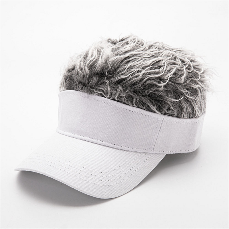 유니섹스 패션 가발 모자, 간결한 선 바이저, 스트리트 힙합 야구 모자, 선 스냅백 모자, 가짜 헤어 카스케트, 흰색 + 회색