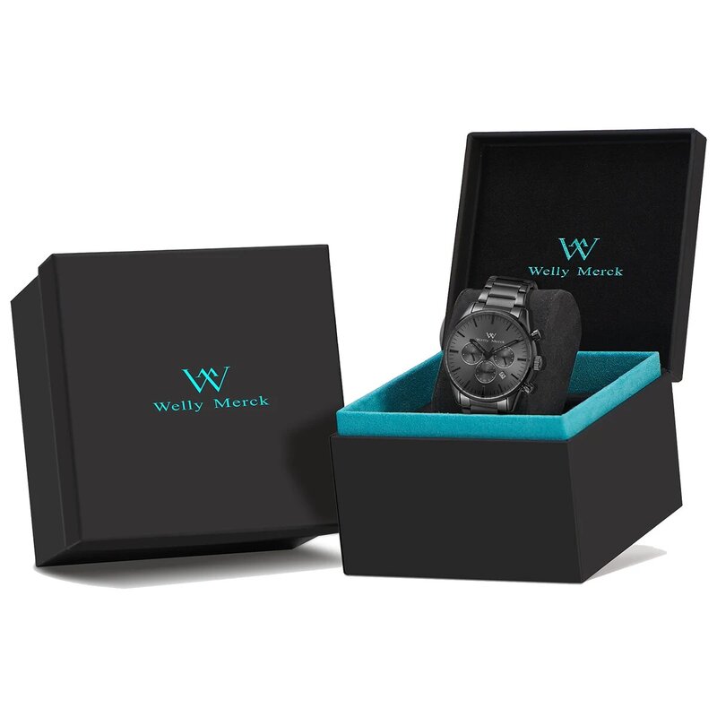 Welly Merck-reloj analógico de acero inoxidable para hombre, accesorio de pulsera de cuarzo resistente al agua con cronógrafo automático, complemento masculino de marca de lujo con diseño moderno y diseño moderno, modelo TMI VD33