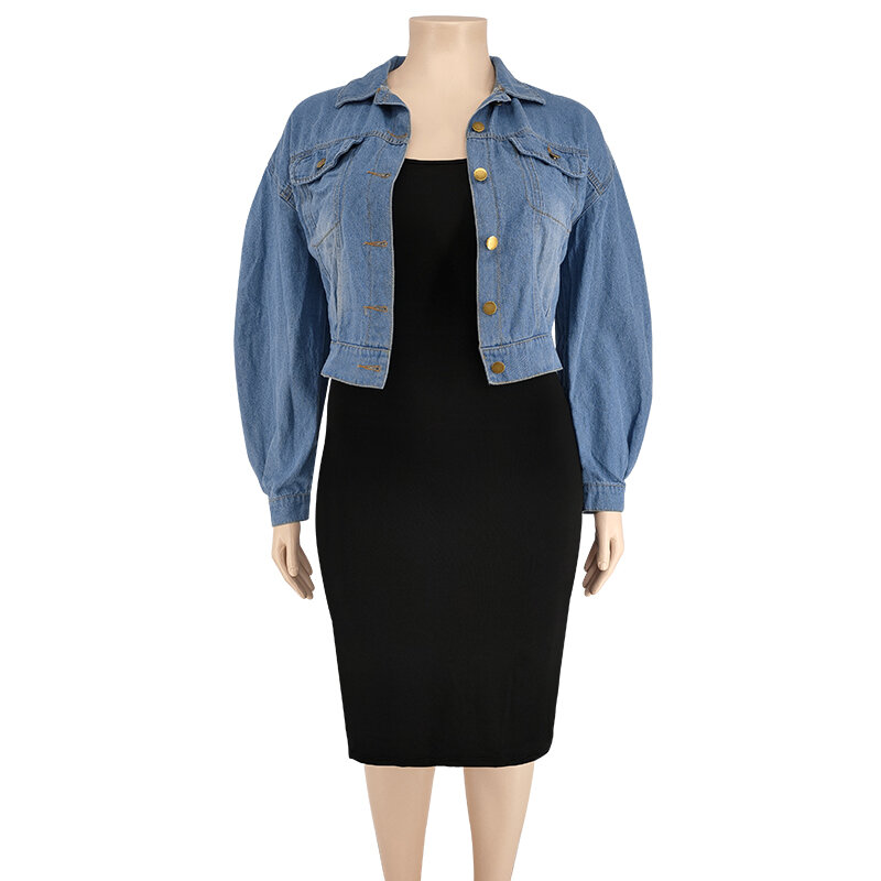 New design wholesale ladies plus S-5XL plus size blue jacket denim jacket