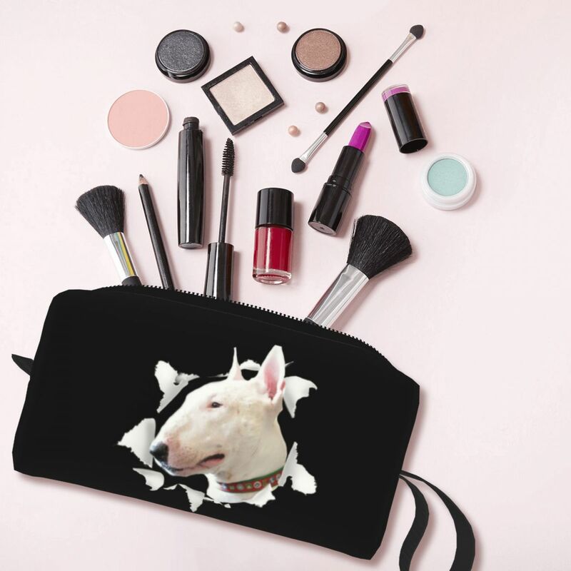 Funny Bull Terrier Dog Cosmetic Bag Women Kawaii Big Capacity Pet Makeup Case Beauty Storage Toiletry Bags