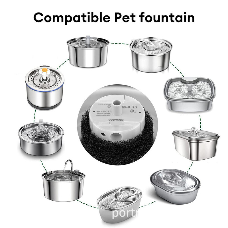 SMA-800 fontanna z pompą wodną USB filtry węglowe i pianki do filtrów fontanna dla kotów ze stali nierdzewnej 304 artykuły dla zwierząt