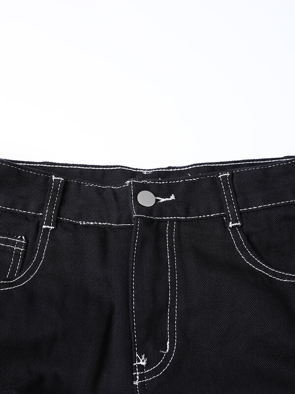 Женские широкие джинсы EAM, черные плиссированные повседневные брюки с высокой талией, весна-осень 2024