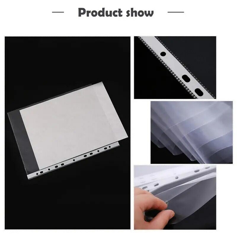 100pcs 11 holes Transparent Plastic Punched File Folders for A4 Documents Sleeves Leaf Documents Bag Protector Office Supplies