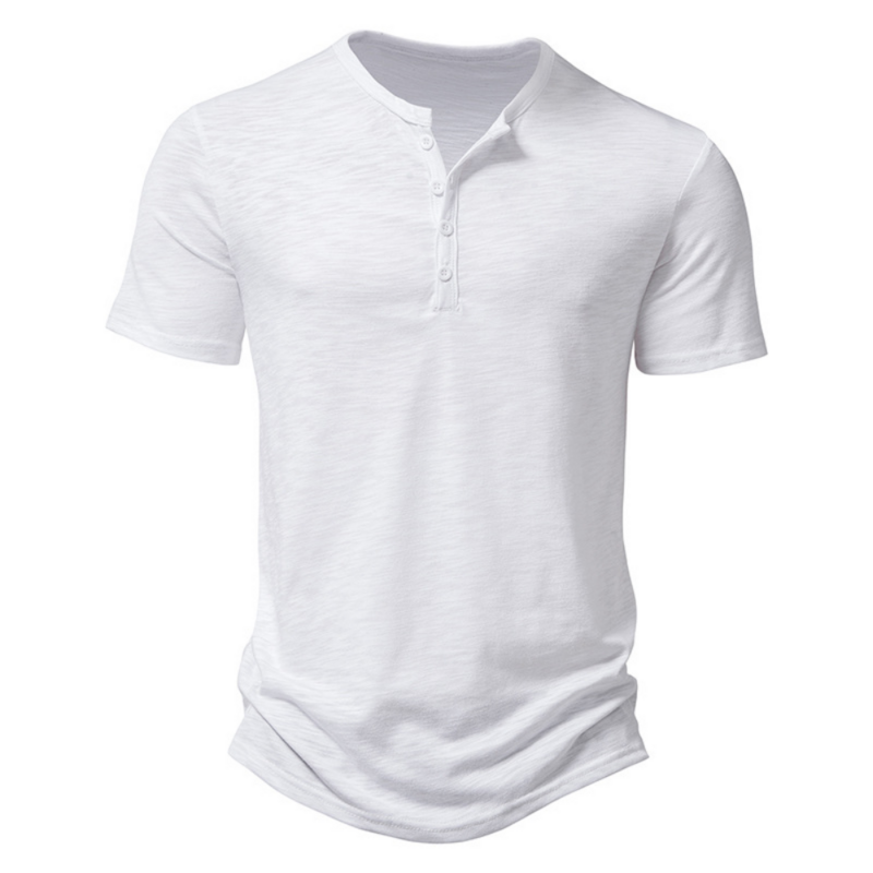 T-shirt manches courtes pour hommes, décontracté et résistant, avec col Henley, de haute qualité