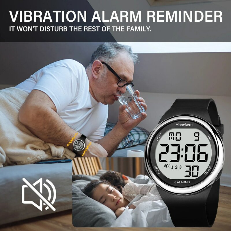 Herz wasserdichte Männer Uhr Mode Hintergrund beleuchtung Display Countdown Digital Shock Uhren für Gehörlose oder Senioren Alarm Chrono Uhr