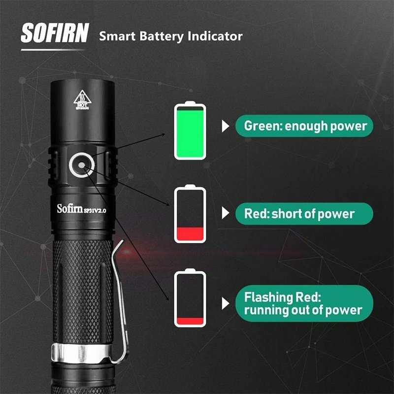 Sofirn-linterna LED táctica potente SP31 V2.0, 18650 XPL HI, 1200lm, con interruptor Dual, indicador de encendido