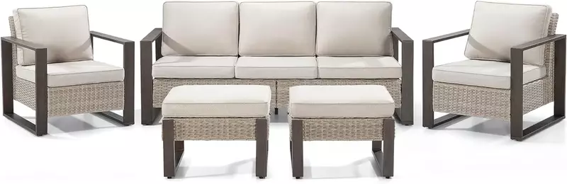 Набор плетеной мебели для патио, уличный набор мебели для любой погоды содержит диван, два обеденные стулья из ротанга и два Османа