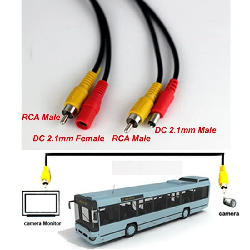 RCA 비디오 AV DC 전원 케이블, TV CCTV 자동차 트럭 백미러 카메라 키트, 5m, 10m, 20m