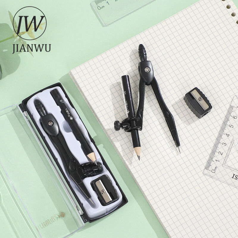 JIANWU-Juego de geometría de brújula de Metal negro, bolígrafo multifunción de aleación de Zinc, herramientas de dibujo y escritura, papelería escolar y de oficina
