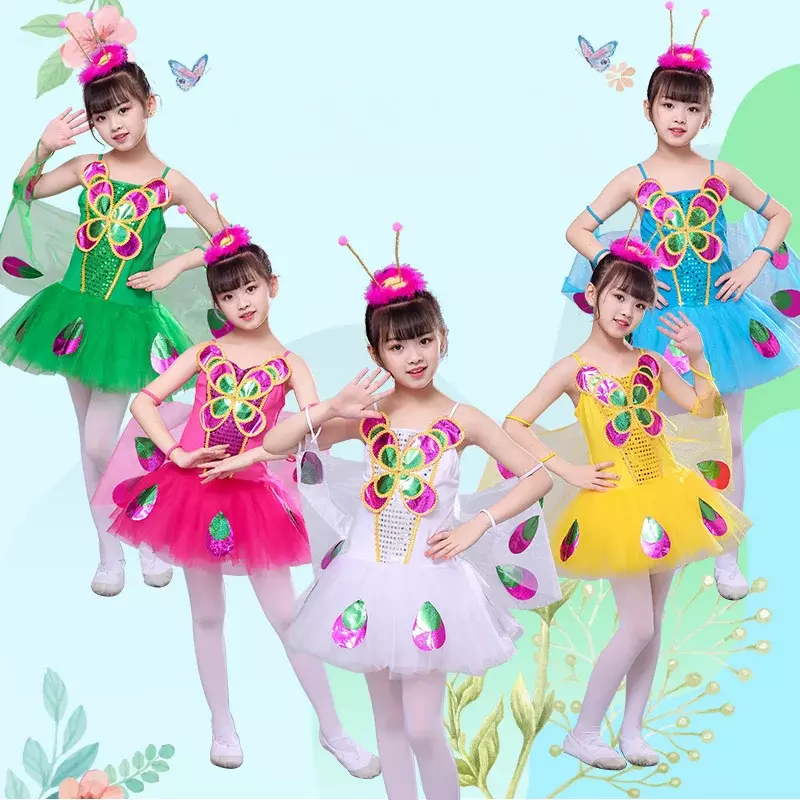 Girls Sequined Ballet Dance wear dress Kids Party Ballroom Stage dancing fancy Dress Children's Performance Jazz tutu dress
