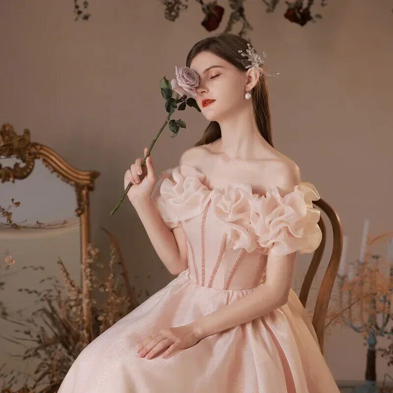 Elegante Damen Party kleider für Frauen Palast Stil von der Schulter ärmellose träger lose A-Linie Blumen Ballkleid Vestidos
