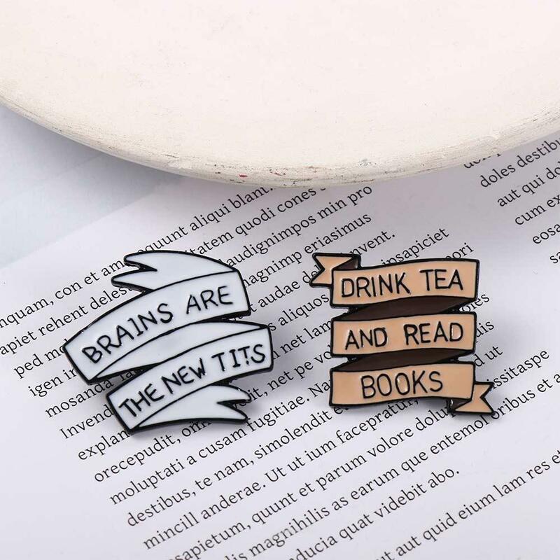 Read Brains Cartoon Jewelry Accessories Drink Tea Lapel Pin Badge Pin Fun Lapel Brooch Funny Brooches Brooches Pin Enamel Pin