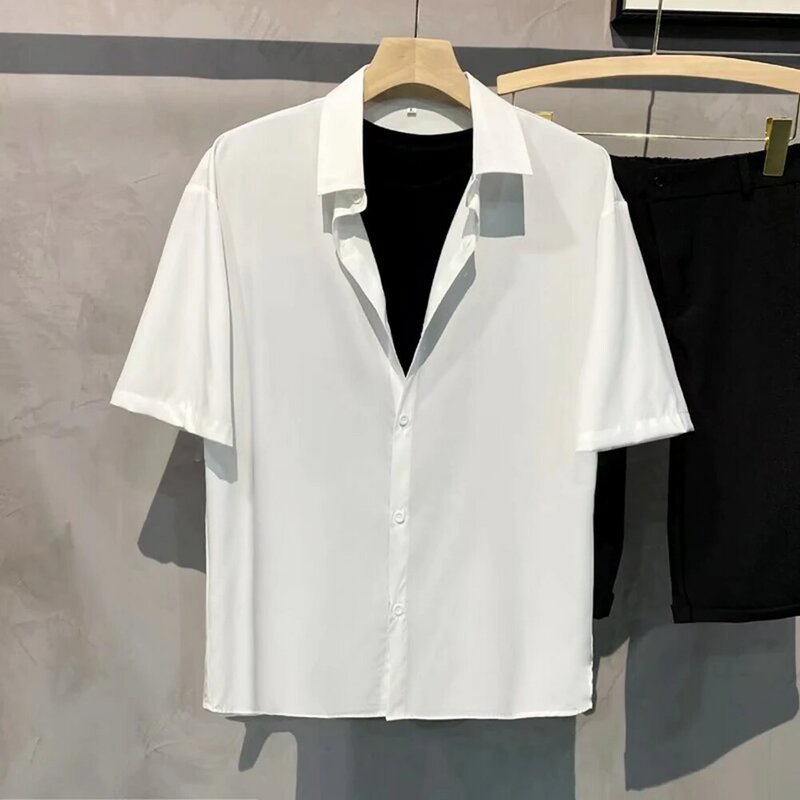 Tops Shirt Beach Club Daily Anti-wrinkle Button Casual Cool Short Fashion Loose Men Office Sleeve Shirt Hot New
