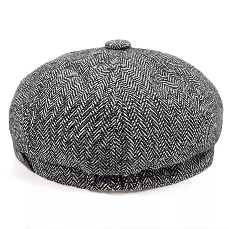 Topi berkendara atas datar pria, katun lembut nyaman musim gugur musim dingin mode tukang koran topi oktagonal aksesoris perjalanan
