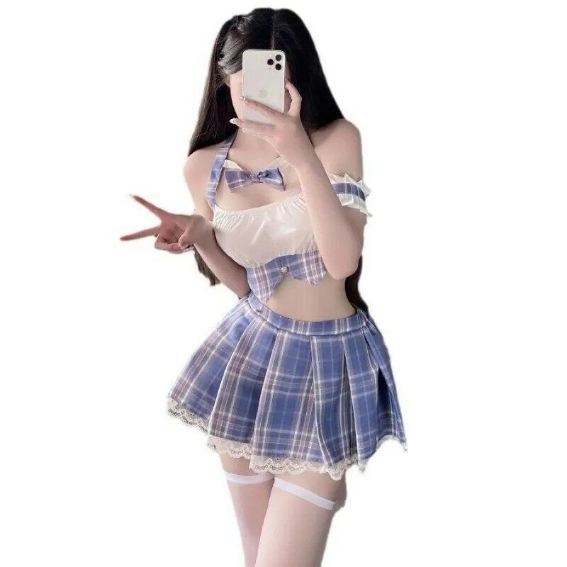 Estilo japonês Sexy Escola Menina Cosplay Trajes, Pornos Vermelho Jogar, Kawaii Lingerie Set, Babydoll Estudante Uniforme, Mini Saia Outfit
