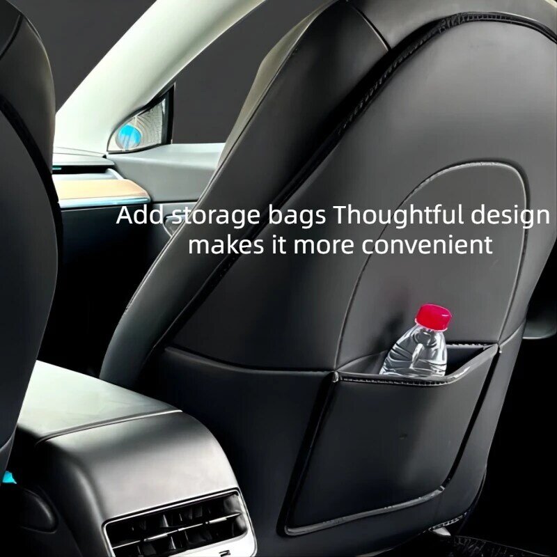 Adequado para almofadas de proteção contra as costas do assento Tesla Model 3 / Model Y, almofadas de proteção contra chute de carros de couro, acessórios internos de automóveis anti-sujo para crianças