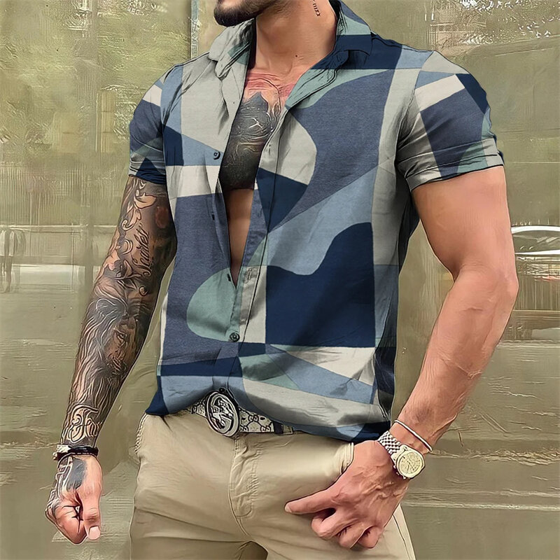 2024 Sommer neue Herren Vintage Plaid Shirt Mode lässig Luxus Shirt Kurzarm Hawaii Shirts für Männer Streetwear Unisex Tops