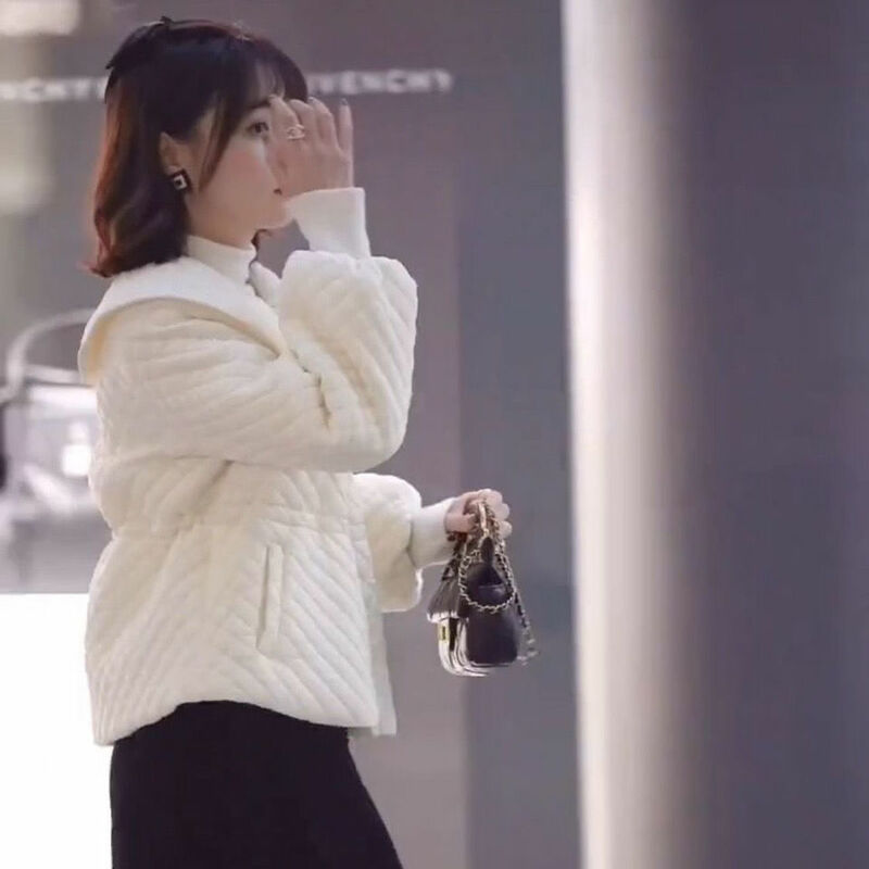 Jesień i zima 2022 koreańskiej wersji New Fashion Temperament kołnierzyk dla lalek talia bawełniany płaszcz + Slim Casual elegancki damski płaszcz