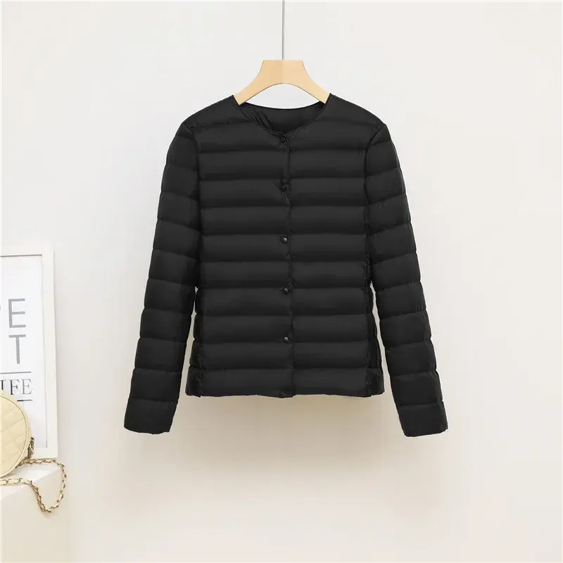 2024 New Arrivals Women Liner O-neck Variable V-neck Keep Warm Puffer Jacket Female Collarless Ultralight Quilted Down Coat