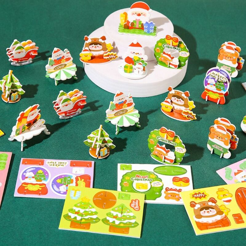 Montessori Mini Christmas Tree Puzzle para crianças, Natal, Papai Noel, Coroa do Advento, Natal, boneco de neve, 3D