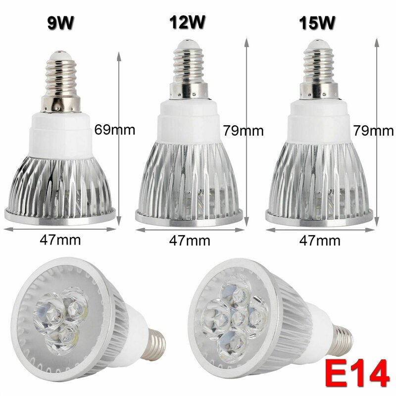 Ampoule LED GU10 MR16 E14 de 9W, 12W et 15W, Lampe de 85 à 265V, Projecteur Blanc Chaud, Naturel et Froid de 110 à 220V pour la Maison