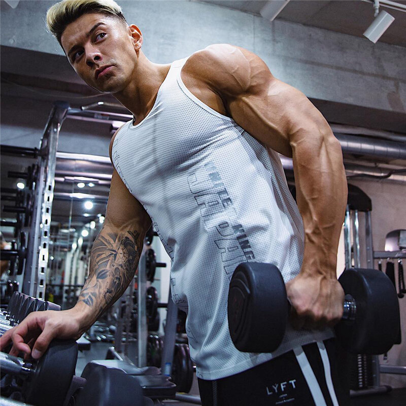 Masculino casual malha respirável treino ginásio colete muscular sem mangas camisa esportiva moda musculação colete de fitness