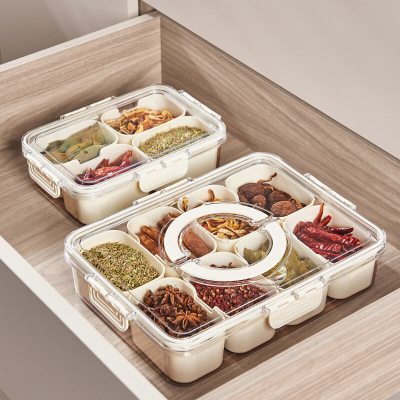4/8 Compartments Divided Serving Tray With Lid Veggie Tray Portable Snack Box Food Container For Biscuits Candy Fruits Nuts