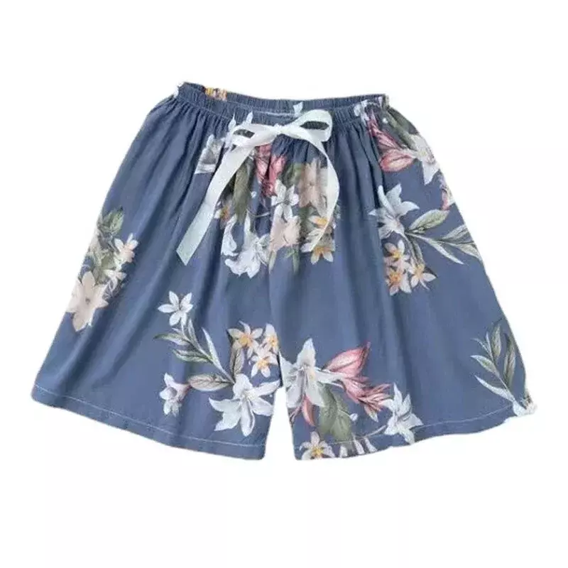 Pantalones cortos informales de cintura alta para mujer, Shorts bohemios de playa, ligeros, estampados, con cordones, cintura elástica, para verano