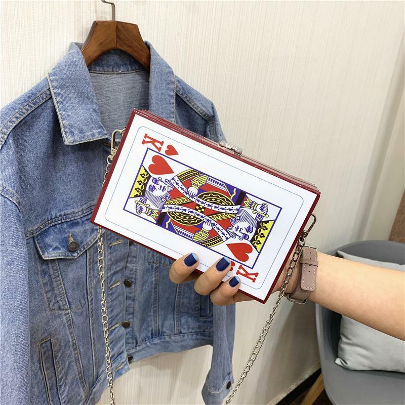Poker Bag Chain kleine Tasche ins Schulter Messenger bedruckte Box Umhängetaschen für Frauen Geldbörsen und Handtaschen