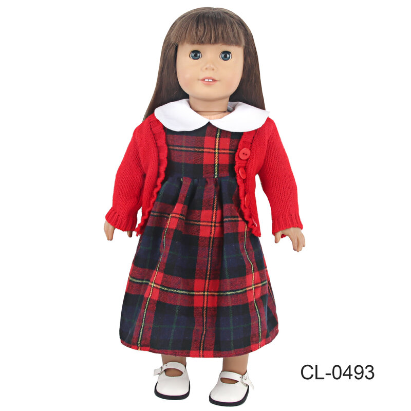 Set rok kotak-kotak Skotlandia untuk 18 inci seragam sekolah boneka Amerika gaun + mantel pakaian cocok untuk 43cm boneka bayi baru lahir & Og anak perempuan