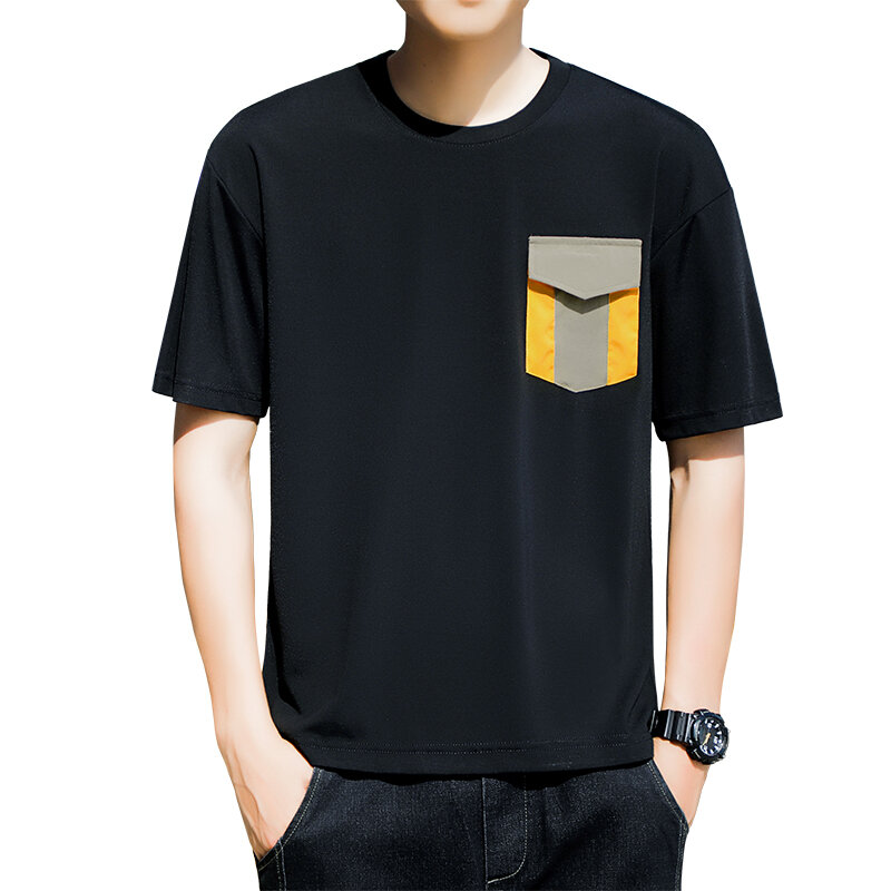 New Korean Casual Comfortable Versatile Youth Handsome Summer Ice Silk Cotton Short-Sleeved T-Shirt Men'S Trend Bottom Shirt