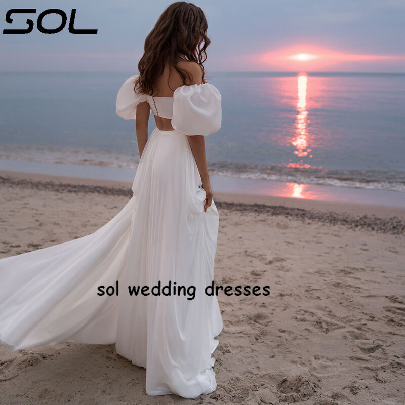 Sol dwuczęściowa prosta suknia ślubna plażowa dla kobiet 2024 rękawy typu lampion szyfonowa suknia ślubna wysokie rozcięcie Vestido De Novia