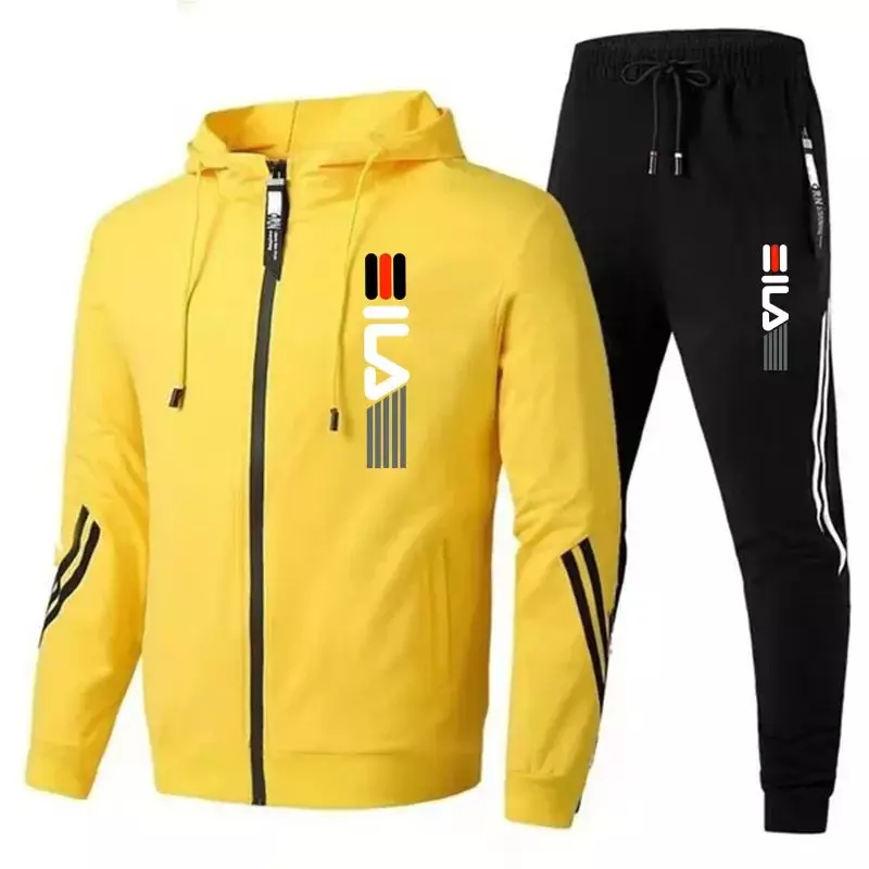 Conjunto de ropa deportiva informal para hombre, Sudadera con capucha y pantalones con cremallera, moda de primavera y otoño, dos piezas