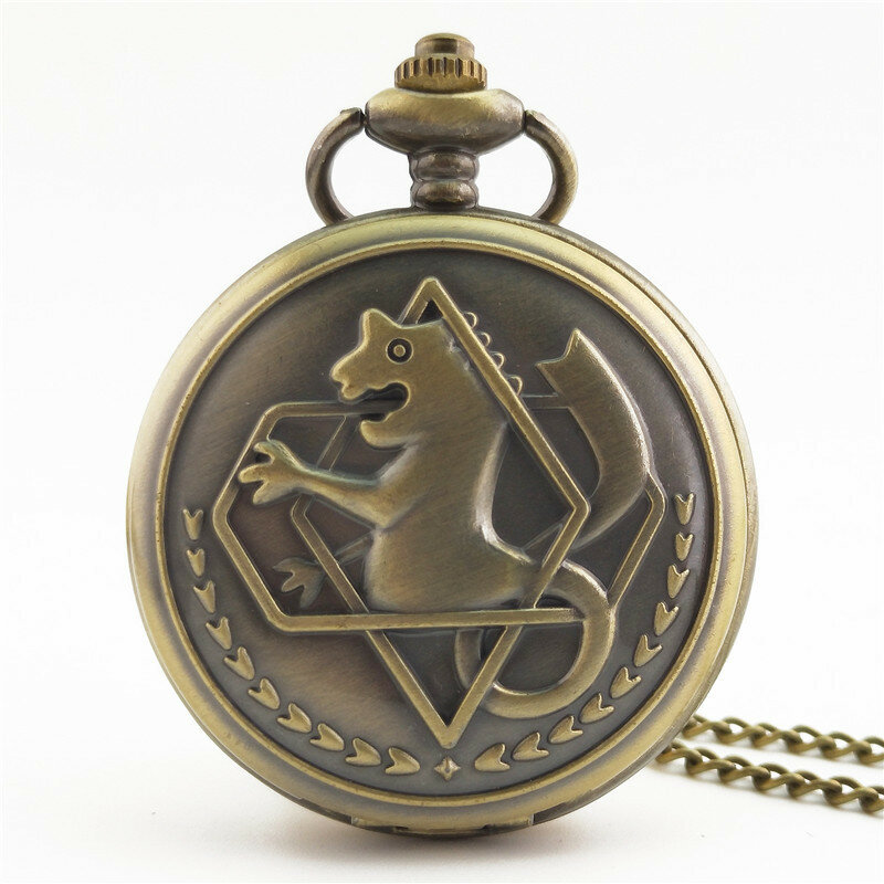Reloj de bolsillo de cuarzo tallado de animales de Metal completo para hombres y mujeres, Vintage, lujo, grabado, cadena Fob, bronce, reloj antiguo para colección