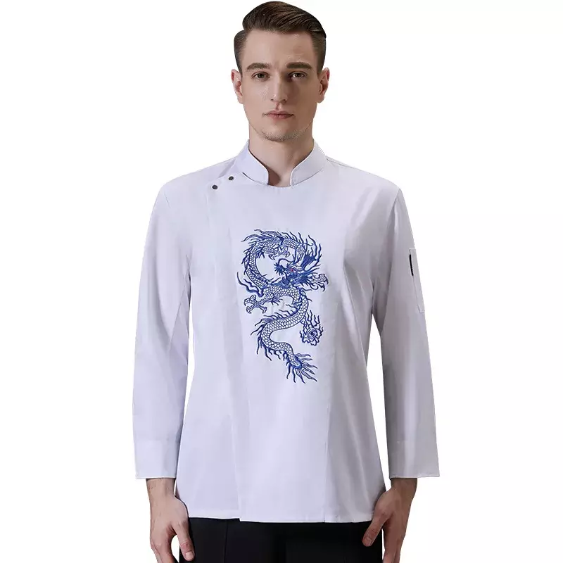 Smocze hotelowe kurtki robocze dla dorosłych hafty restauracyjne ubrania szefa kuchni jednolite koszule kelnerskie długie Plus Size kuchnia