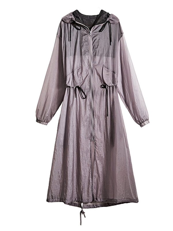 Bzvw ชุดเสื้อคลุมกันแดดมีฮู้ดสำหรับผู้หญิงมีฮู้ดแขนยาวมีเชือกผูกเอวสีพื้นมี25Z4138 2024เสื้อผ้าหน้าร้อน
