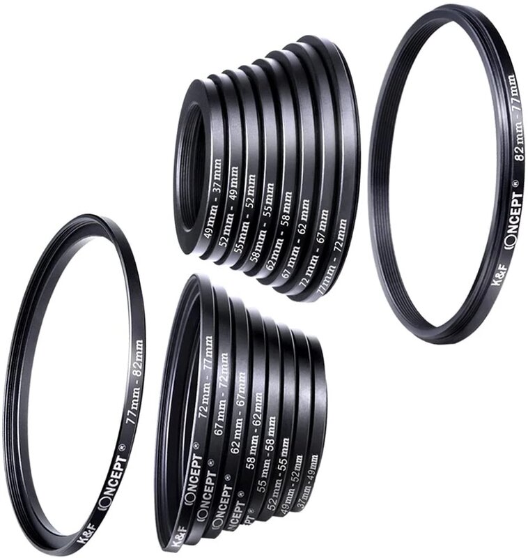 K&F Concept 18 In 1 Filter Adapter Ring Set Step Up/Down Adapter Ring 37mm-82mm 82mm-37mm for Nikon Canon Sony DSLR Camera Lens