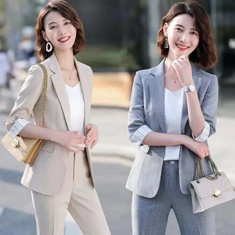 Primavera estate donna stile sottile a righe abbigliamento professionale Blazer due pezzi Set coreano moda tempo libero occupazione Blazer Pant Set