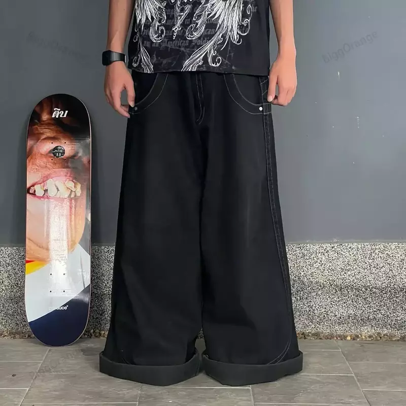 Хип-хоп American Jnco с большими карманами, боксерские джинсы-кенгуру с принтом и широкими штанинами, уличные повседневные свободные джинсы Y2K для мужчин и женщин, брюки