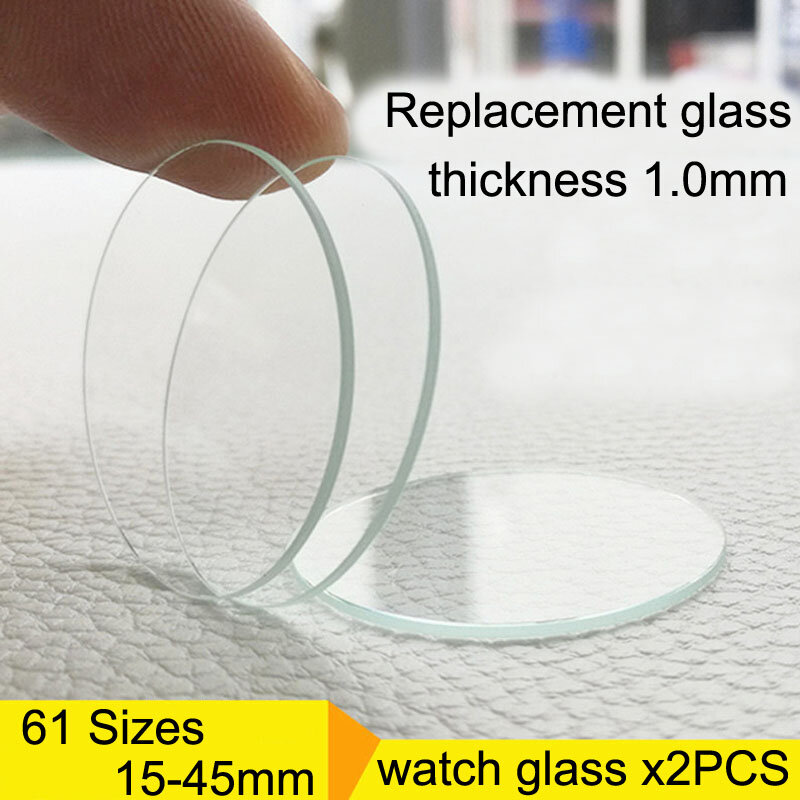 Set di 2 pz orologio in vetro 15-45mm Smart Watch sostituzione lente di cristallo di vetro rotondo specchio piatto orologio strumenti di riparazione