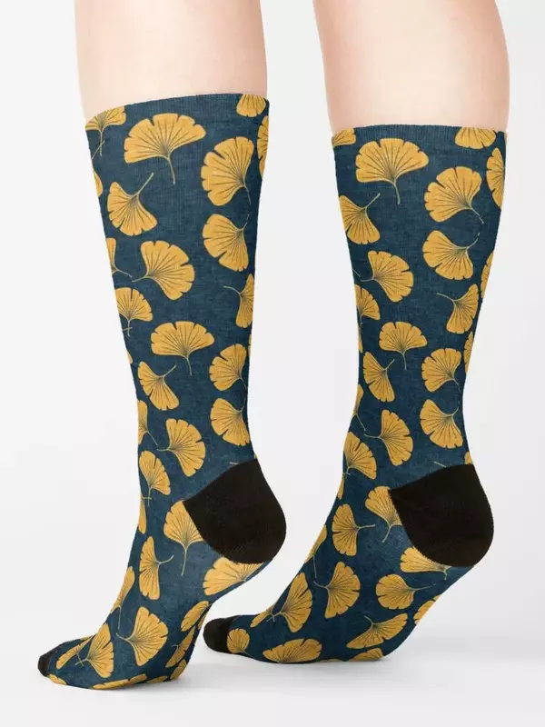 Ginkgo biloba -gingko leaves- blue Socks shoes Heating sock gift Girl'S Socks Men's