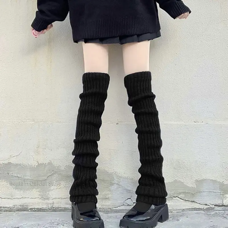 Calentadores de piernas de punto para mujer, calcetines largos de Lolita JK, cubierta de pie cálida Y2k, puños de bota por encima de la rodilla para damas y niñas, otoño e invierno, 70CM